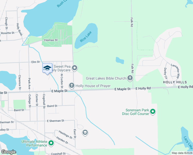 map of restaurants, bars, coffee shops, grocery stores, and more near 963 East Maple Street in Holly