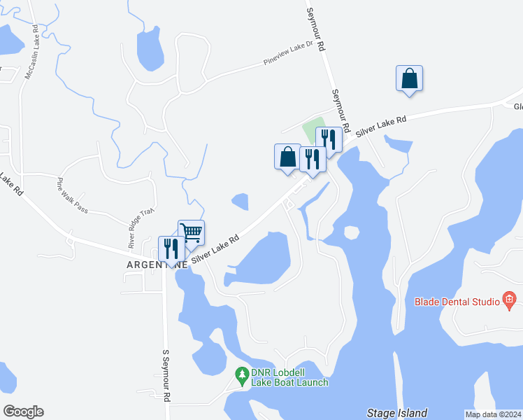 map of restaurants, bars, coffee shops, grocery stores, and more near 8434 Silver Lake Road in Linden