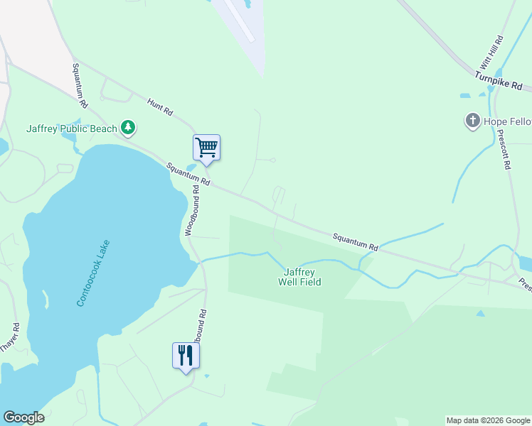 map of restaurants, bars, coffee shops, grocery stores, and more near 300 Squantum Road in Jaffrey
