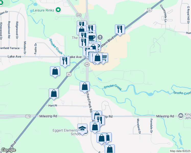 map of restaurants, bars, coffee shops, grocery stores, and more near 101 Hammocks Drive in Orchard Park