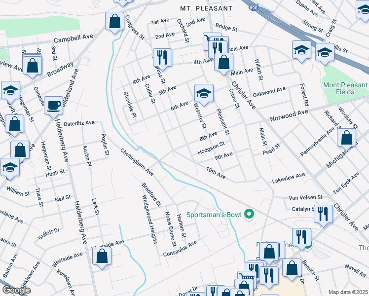map of restaurants, bars, coffee shops, grocery stores, and more near 1423 10th Avenue in Schenectady