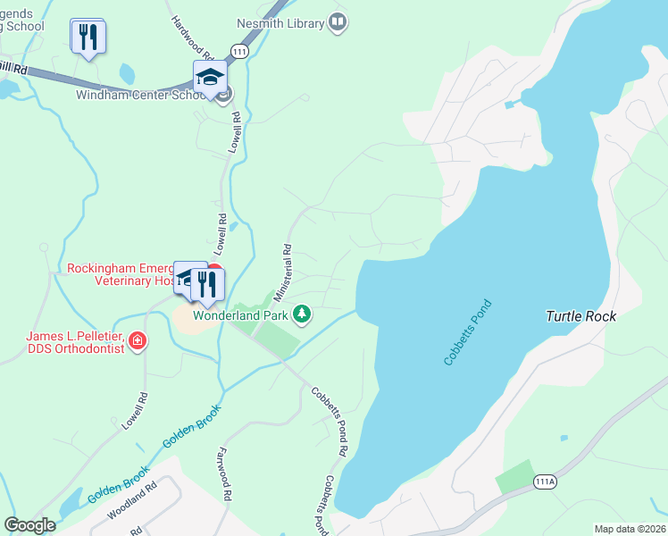 map of restaurants, bars, coffee shops, grocery stores, and more near 22 Fish Road in Windham