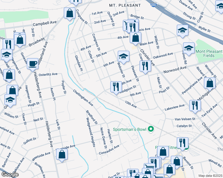 map of restaurants, bars, coffee shops, grocery stores, and more near 1423 10th Avenue in Schenectady