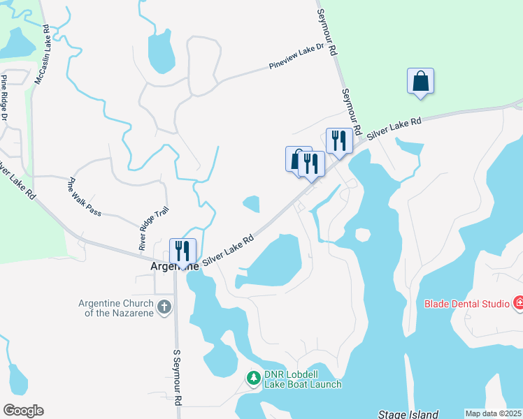 map of restaurants, bars, coffee shops, grocery stores, and more near 8466 Silver Lake Road in Linden