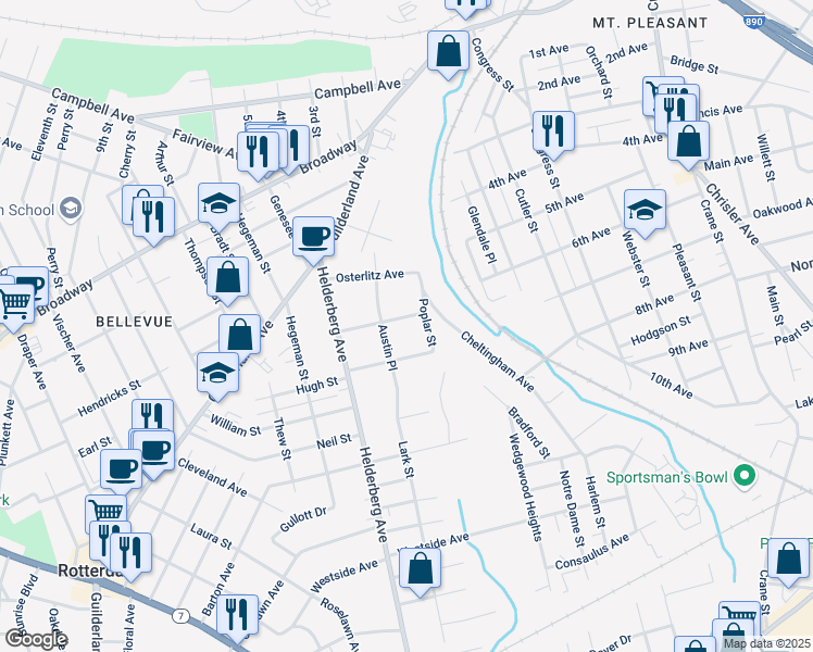 map of restaurants, bars, coffee shops, grocery stores, and more near 1829 Broad Street in Schenectady