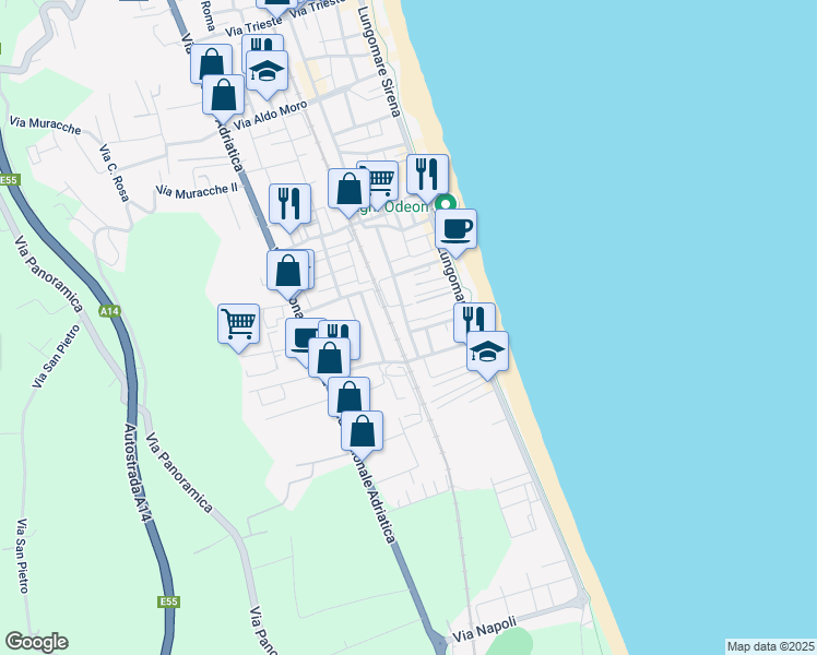map of restaurants, bars, coffee shops, grocery stores, and more near 1 Via Don Luigi Sturzo in Tortoreto Lido