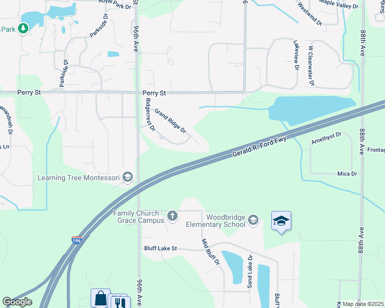 map of restaurants, bars, coffee shops, grocery stores, and more near Gerald R. Ford Fwy in Zeeland Charter Township