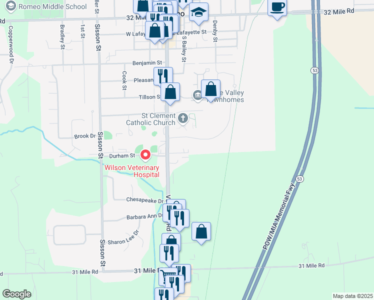 map of restaurants, bars, coffee shops, grocery stores, and more near 67940 Van Dyke in Washington