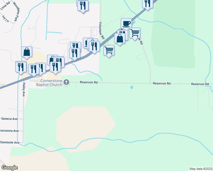 map of restaurants, bars, coffee shops, grocery stores, and more near 4346 Reservoir Road in Geneseo