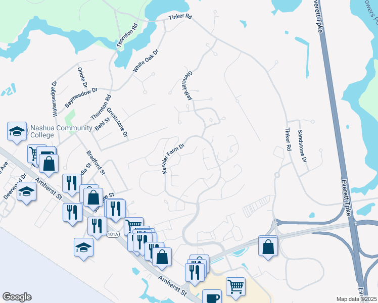 map of restaurants, bars, coffee shops, grocery stores, and more near 3 Hawkstead Hollow in Nashua