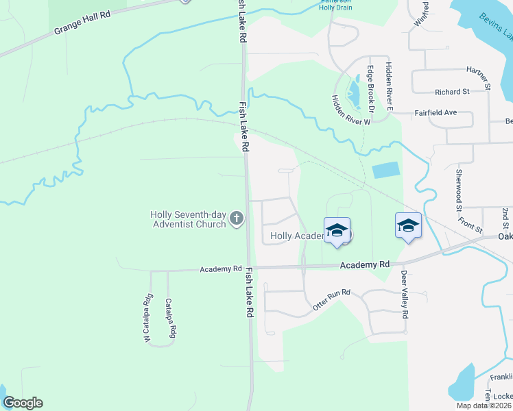 map of restaurants, bars, coffee shops, grocery stores, and more near 908 Riverbed Drive in Holly