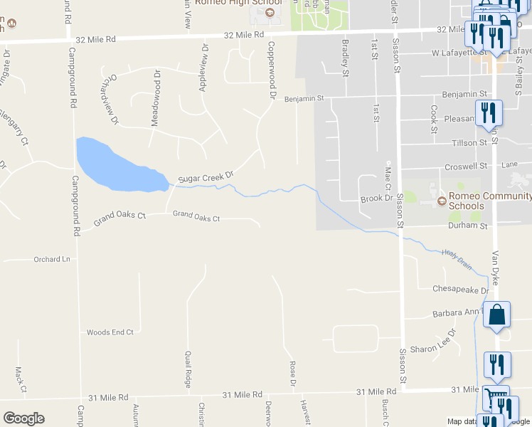 map of restaurants, bars, coffee shops, grocery stores, and more near 8985 Grand Oaks Court in Washington