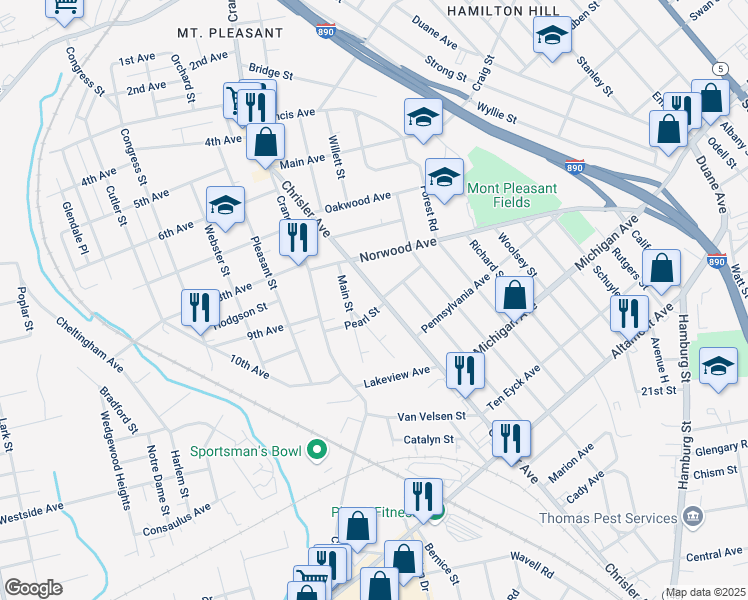 map of restaurants, bars, coffee shops, grocery stores, and more near 1259 Chrisler Avenue in Schenectady