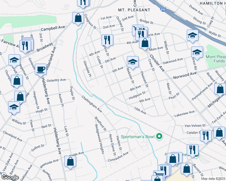 map of restaurants, bars, coffee shops, grocery stores, and more near 1112 Congress Street in Schenectady
