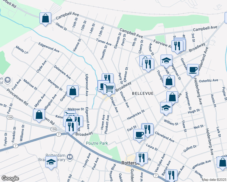 map of restaurants, bars, coffee shops, grocery stores, and more near 487 Olean Street in Schenectady