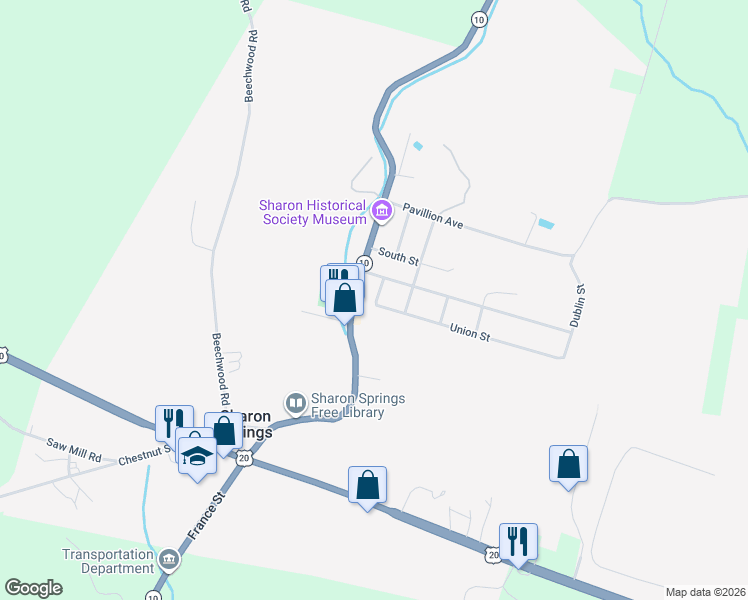 map of restaurants, bars, coffee shops, grocery stores, and more near 173 Green Street in Sharon Springs