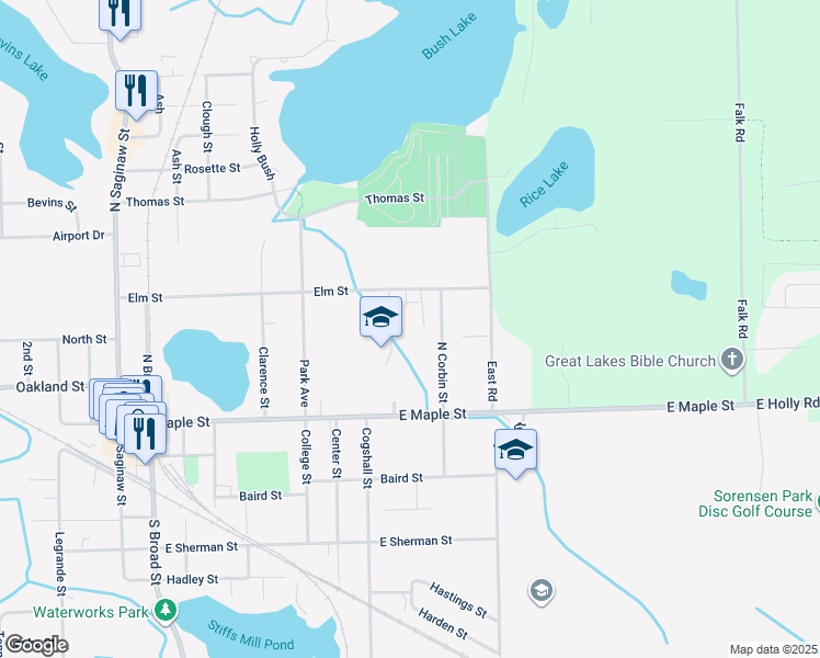map of restaurants, bars, coffee shops, grocery stores, and more near 150 Holly Pines Court in Holly