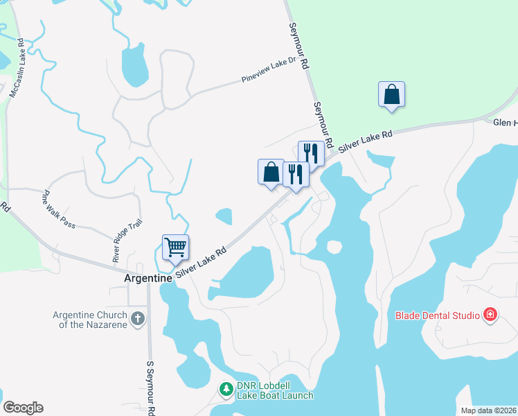 map of restaurants, bars, coffee shops, grocery stores, and more near 8622-8754 Silver Lake Road in Linden
