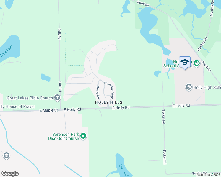 map of restaurants, bars, coffee shops, grocery stores, and more near 16107 Lancaster Way in Holly