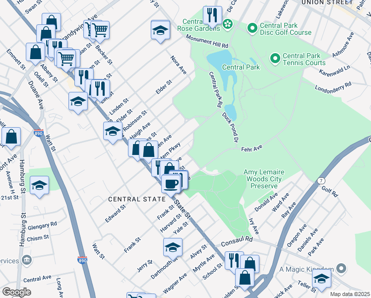 map of restaurants, bars, coffee shops, grocery stores, and more near 110 Western Parkway in Schenectady
