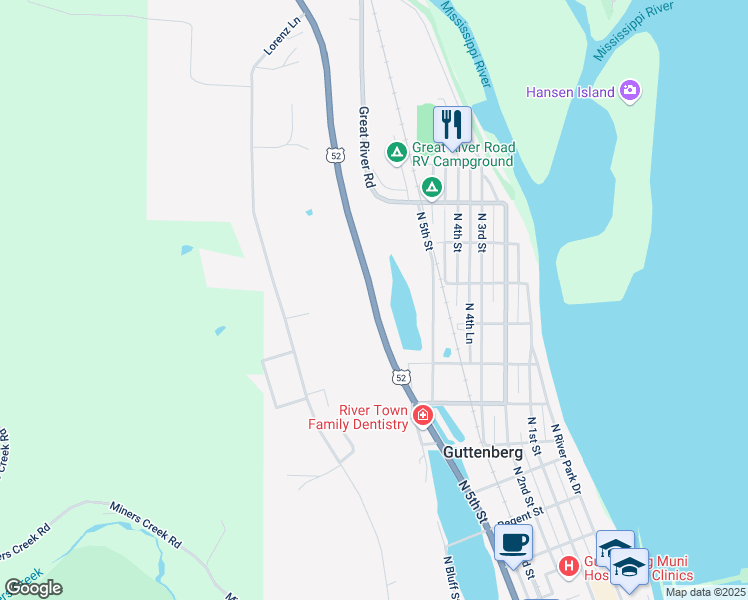 map of restaurants, bars, coffee shops, grocery stores, and more near 787 U.S. 52 in Guttenberg
