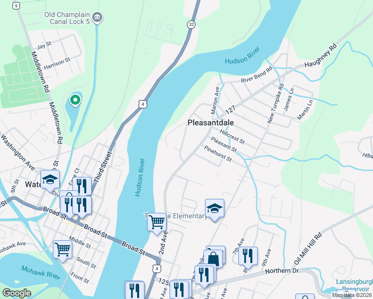 map of restaurants, bars, coffee shops, grocery stores, and more near 418 Lansing Avenue in Troy