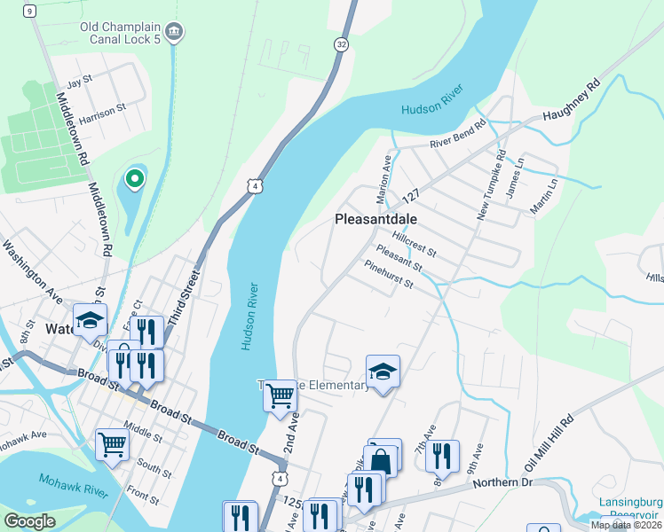 map of restaurants, bars, coffee shops, grocery stores, and more near 418 Lansing Avenue in Troy