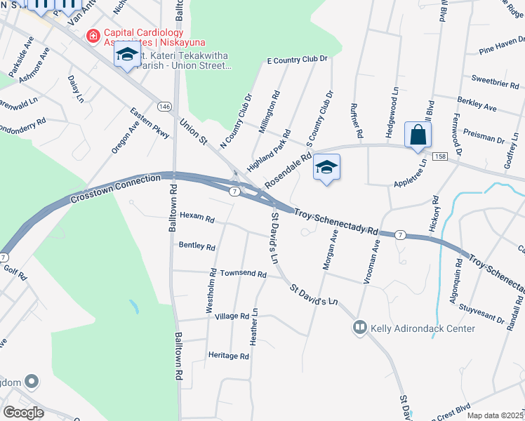 map of restaurants, bars, coffee shops, grocery stores, and more near 1940 Union Street in Schenectady County