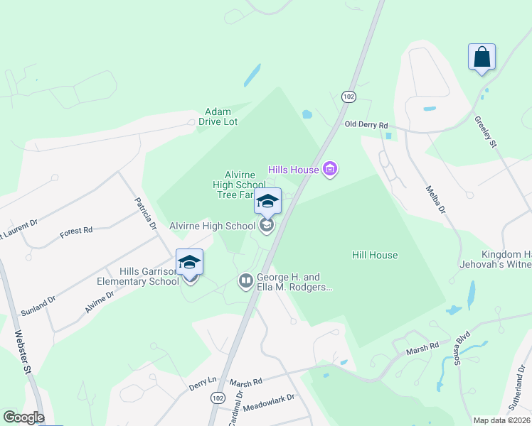map of restaurants, bars, coffee shops, grocery stores, and more near 22 Alvirne High School Drive in Hudson