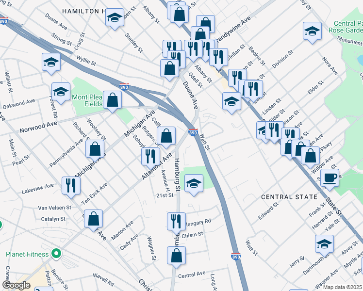 map of restaurants, bars, coffee shops, grocery stores, and more near 278 Altamont Avenue in Schenectady