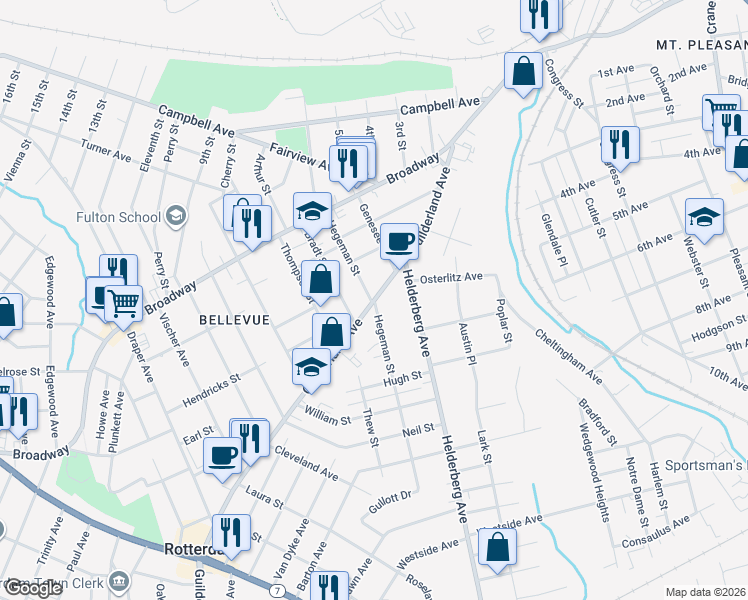 map of restaurants, bars, coffee shops, grocery stores, and more near 2057 Guilderland Avenue in Schenectady