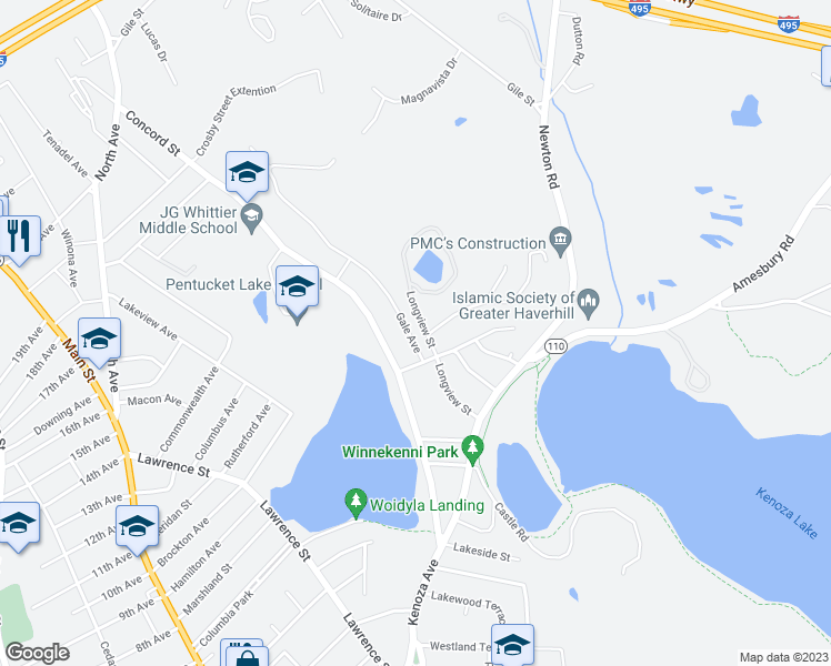 map of restaurants, bars, coffee shops, grocery stores, and more near 17 Gale Avenue in Haverhill