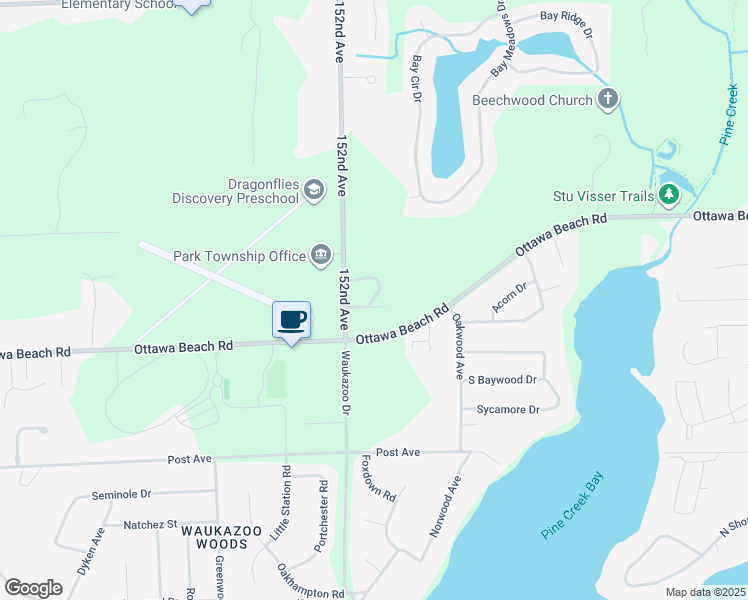 map of restaurants, bars, coffee shops, grocery stores, and more near Ambertrace Lane in Ottawa County