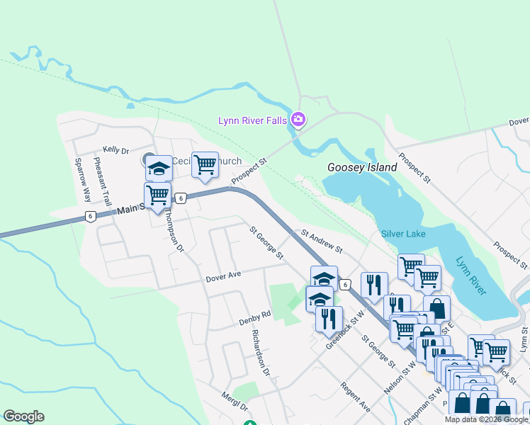 map of restaurants, bars, coffee shops, grocery stores, and more near 1001 Norfolk County Highway 6 in Norfolk