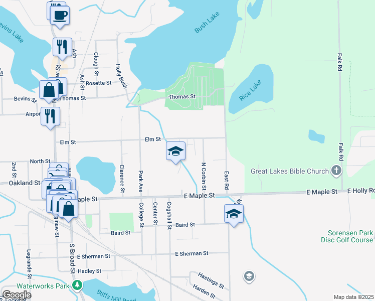 map of restaurants, bars, coffee shops, grocery stores, and more near 150 Holly Pines Court in Holly