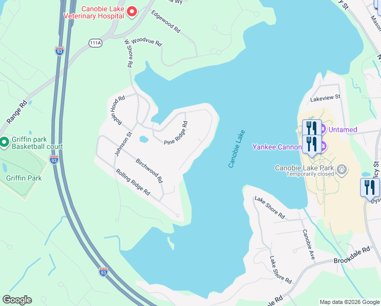 map of restaurants, bars, coffee shops, grocery stores, and more near 56 West Shore Road in Windham