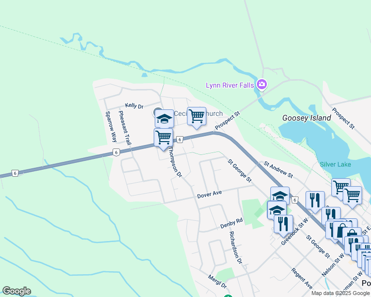 map of restaurants, bars, coffee shops, grocery stores, and more near 2 Irving Court in Port Dover