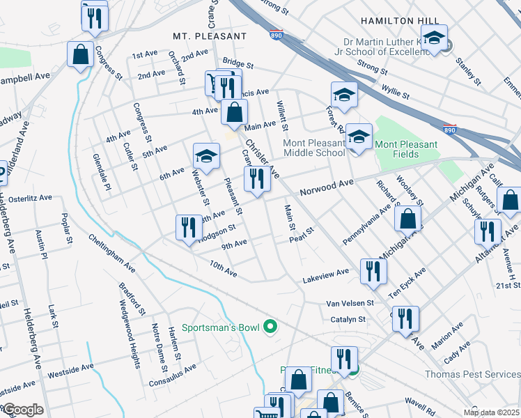 map of restaurants, bars, coffee shops, grocery stores, and more near in Schenectady