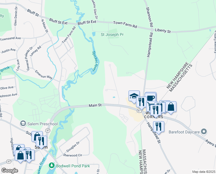 map of restaurants, bars, coffee shops, grocery stores, and more near 6 Scott Terrace in Salem