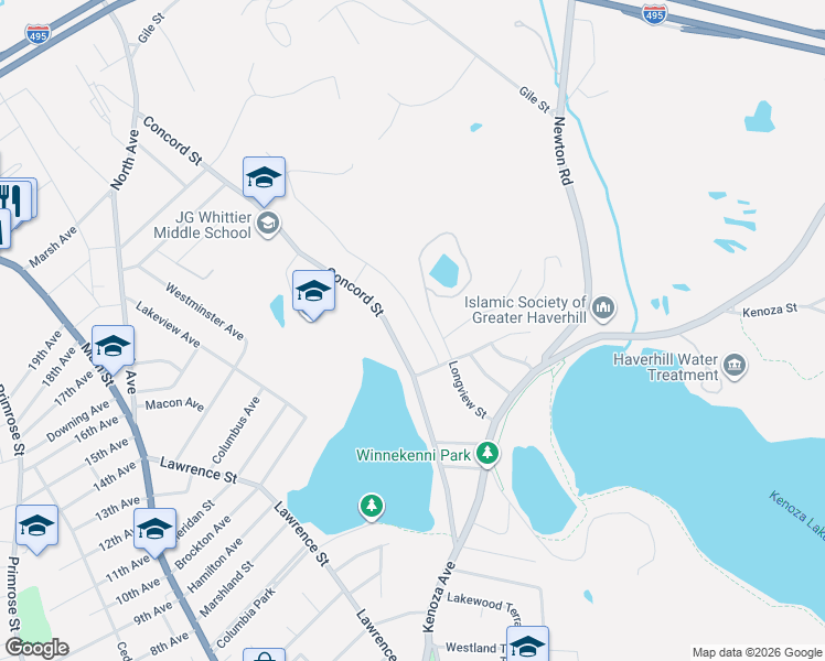 map of restaurants, bars, coffee shops, grocery stores, and more near 17 Gale Avenue in Haverhill