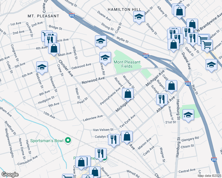 map of restaurants, bars, coffee shops, grocery stores, and more near 1376 Santa Fe Street in Schenectady