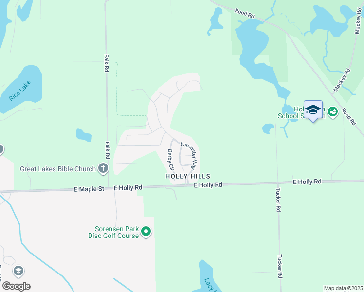 map of restaurants, bars, coffee shops, grocery stores, and more near 16107 Lancaster Way in Holly