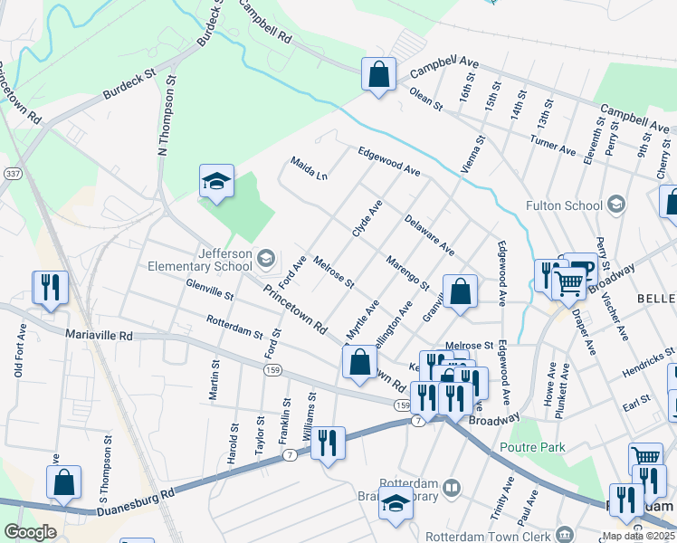 map of restaurants, bars, coffee shops, grocery stores, and more near 2948 Clyde Avenue in Rotterdam
