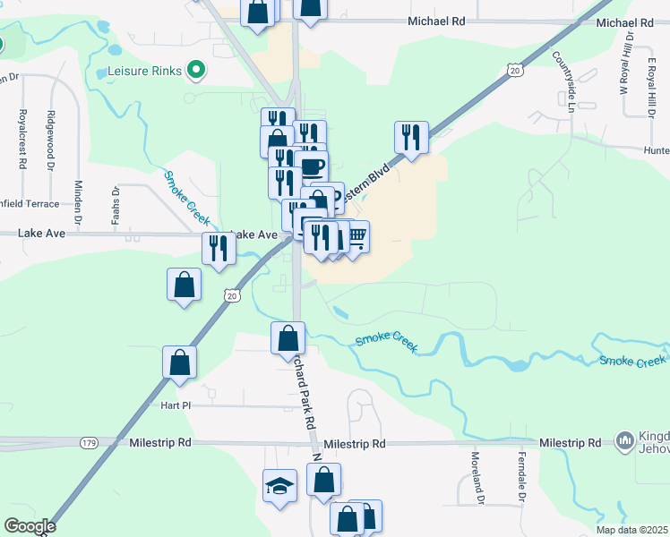 map of restaurants, bars, coffee shops, grocery stores, and more near 3217 Southwestern Boulevard in Orchard Park