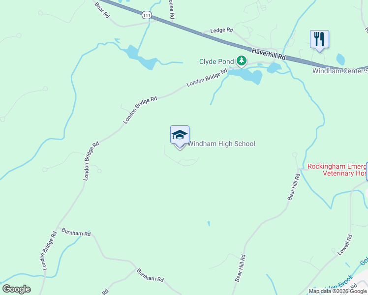 map of restaurants, bars, coffee shops, grocery stores, and more near 64 London Bridge Road in Windham