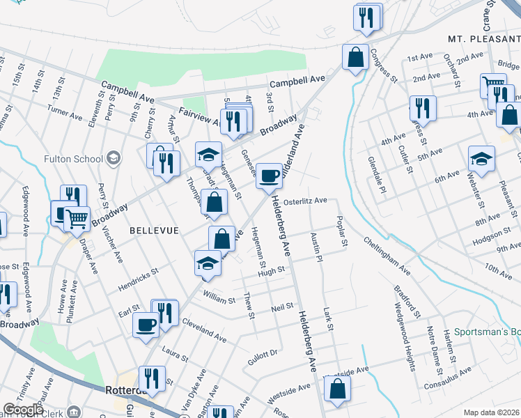 map of restaurants, bars, coffee shops, grocery stores, and more near 2057 Guilderland Avenue in Schenectady