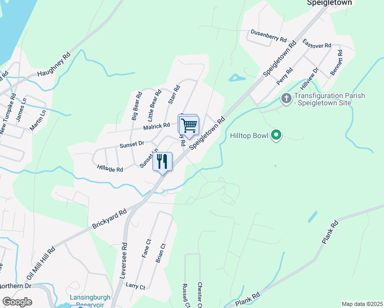 map of restaurants, bars, coffee shops, grocery stores, and more near 176 Speigletown Rd in Troy