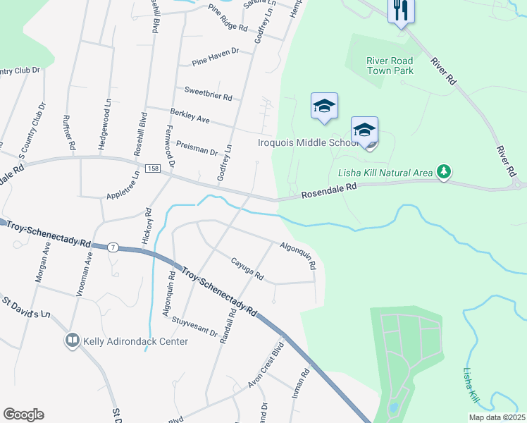map of restaurants, bars, coffee shops, grocery stores, and more near 2376 Rosendale Road in Schenectady
