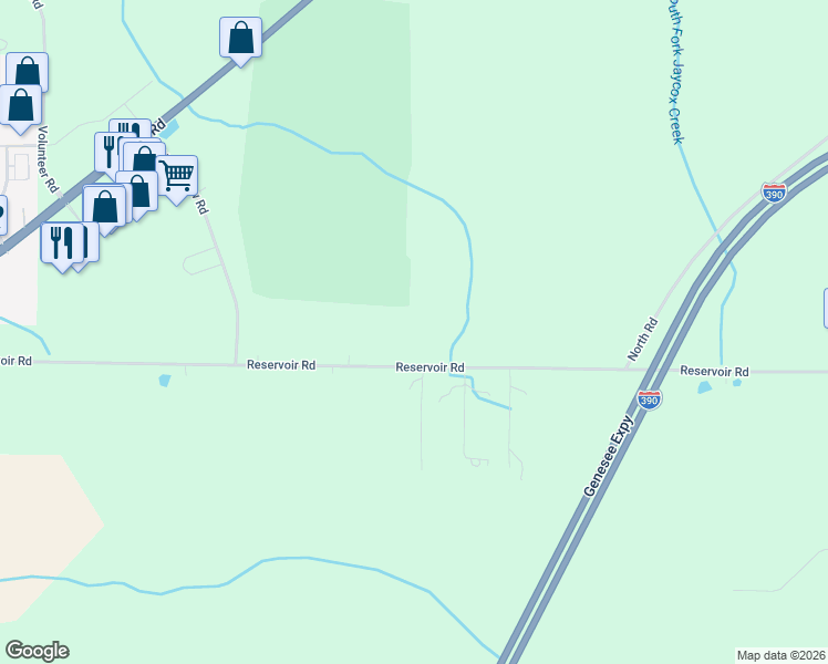 map of restaurants, bars, coffee shops, grocery stores, and more near 4563 Reservoir Road in Geneseo