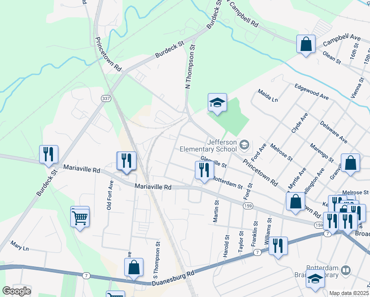 map of restaurants, bars, coffee shops, grocery stores, and more near 47 Glenville Street in Rotterdam